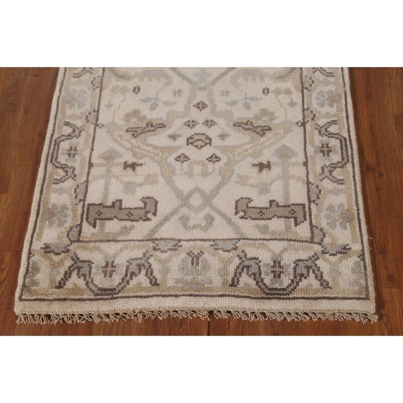 Ivory / Beige Oushak Oriental Runner Rug Handmade Wool Carpet - 2'7"x 11'10"