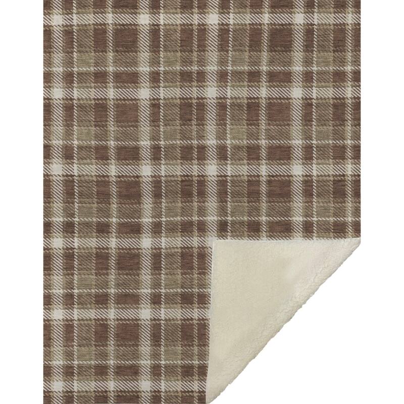 Premium Machine Washable Plaid Sherpa Throw Blanket