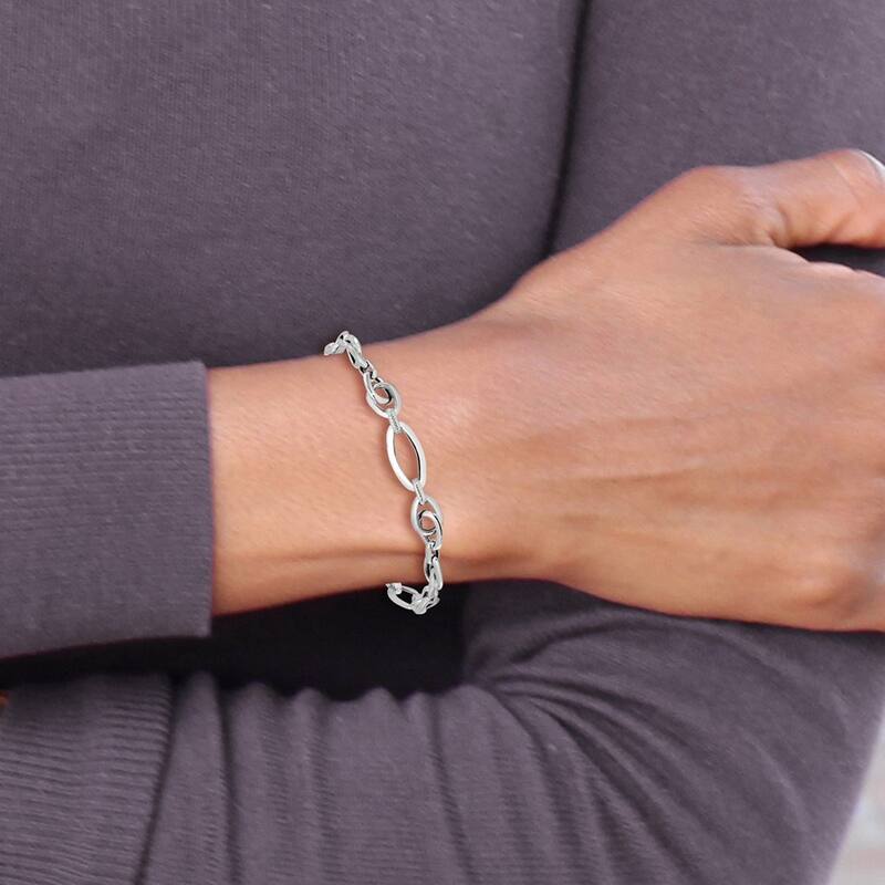 Curata 14k White Gold Polished Textured Fancy Link Bracelet 7.75 Inch