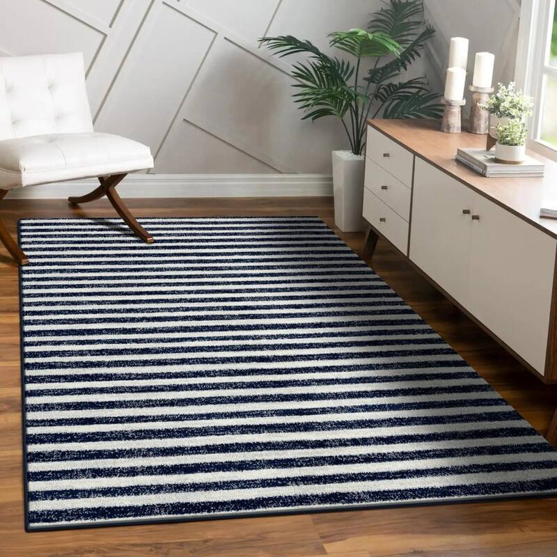 Luxe Weavers Moroccan Lines Area Rug for Bedrooms - 8' x 10' - Navy