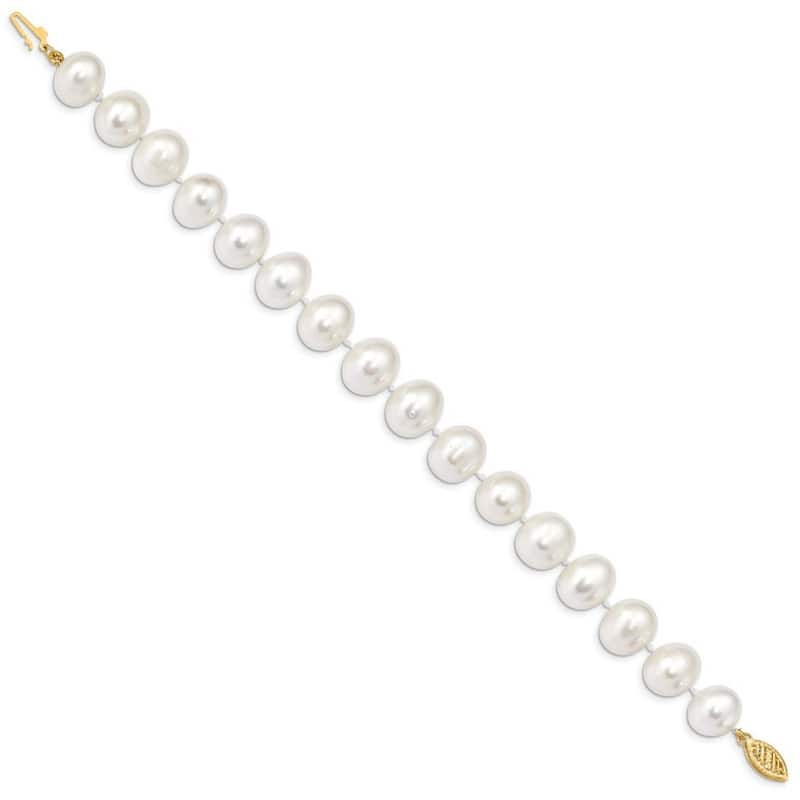Curata 14k Yellow Gold 7.5" 11 12mm WhiteFreshwater Cultured Pearl Bracelet