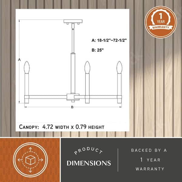 dimension image slide 1 of 2, Damen 5 Light Black and Brass Contemporary Candle Chandelier - 25-in W x 18.5-in H x 25-in D