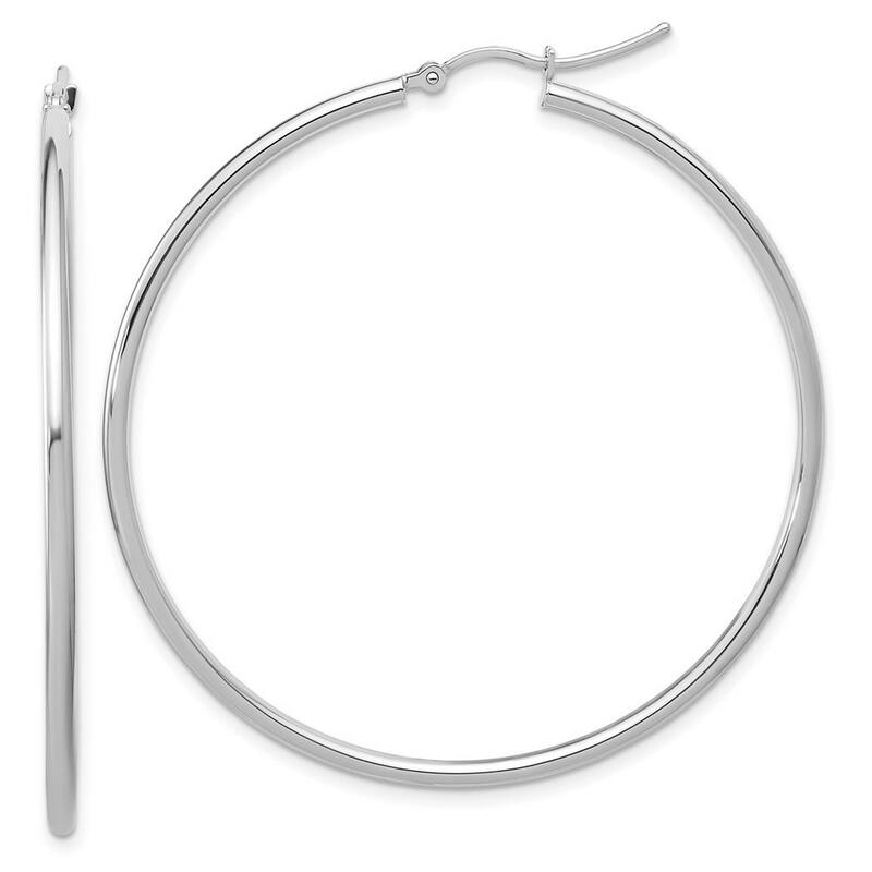 Curata 10k White Gold Polished Hinged 50x2mm Round Hoop Earrings