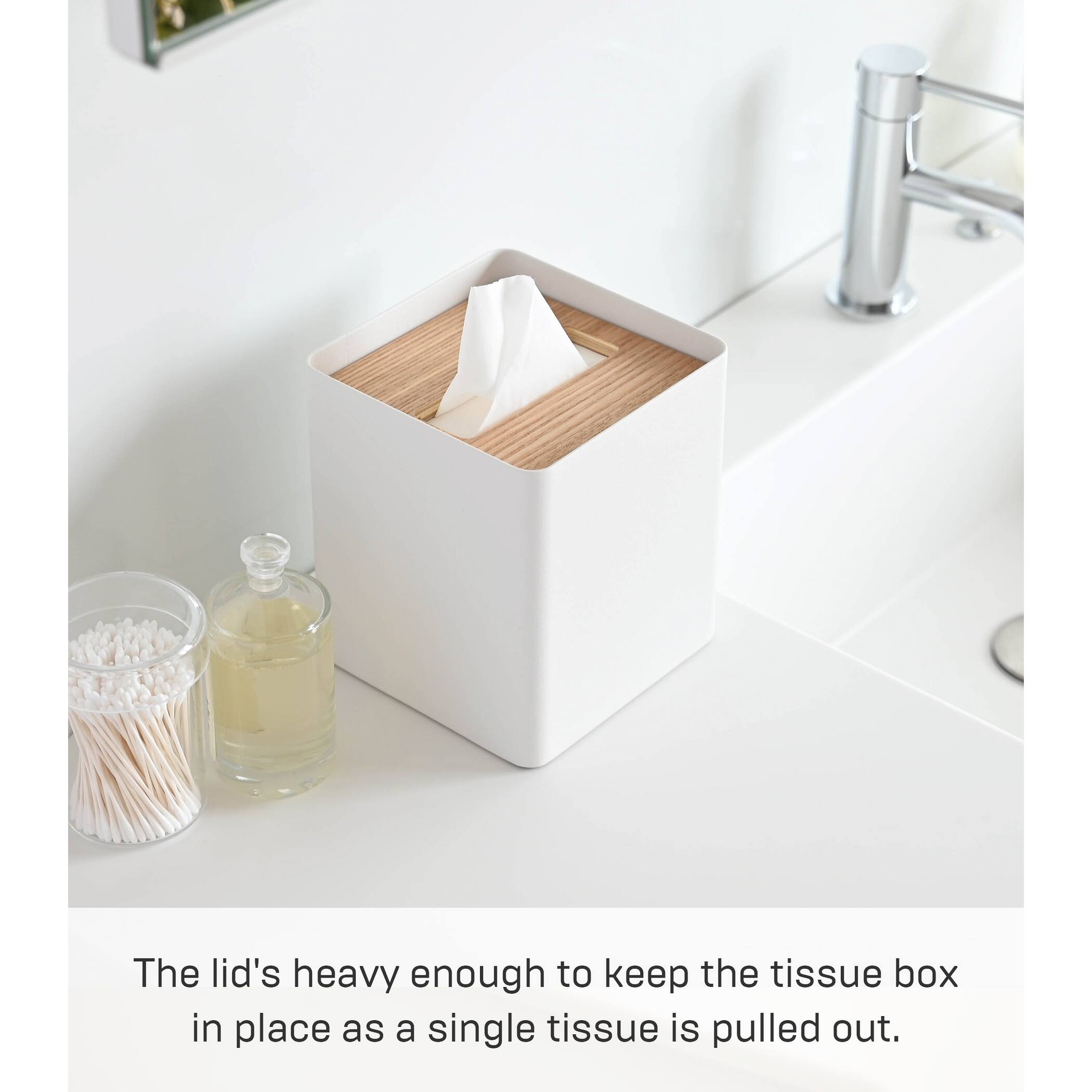 Yamazaki Home Tissue Box Cover - Square, Steel, Lid - L 5.12 x W