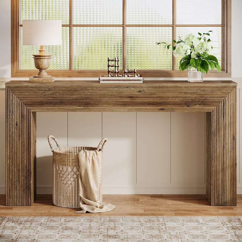 63-Inch Farmhouse Console Table for Entryway, Sofa Table Behind the Couch with Fluted Design - 62.99" W x 11.81" D x 33.46" H