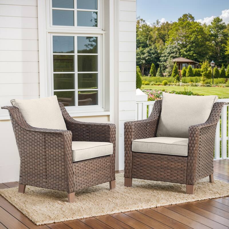 Outdoor Arm Chair with Cushion Wicker Rattan Chair - Brown - Beige