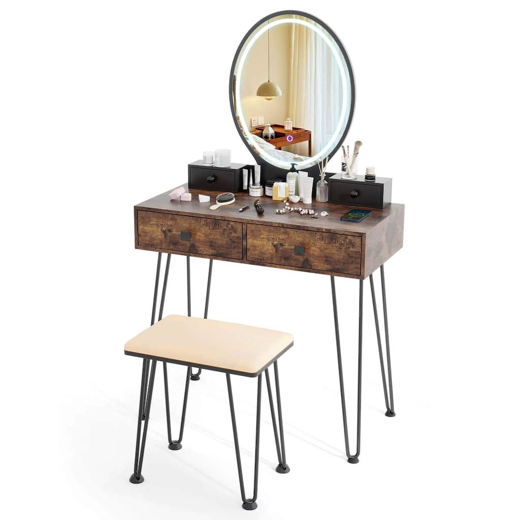 Costway Industrial Vanity Makeup Dressing Table Padded Stool Set - See Details