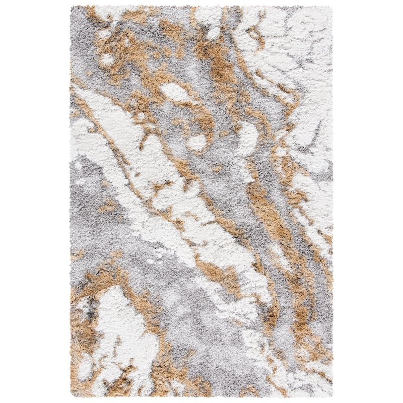 SAFAVIEH Horizon Shag Mukades Abstract 2.5-inch Thick Rug - 6' x 8' - Grey/Gold - Rectangle