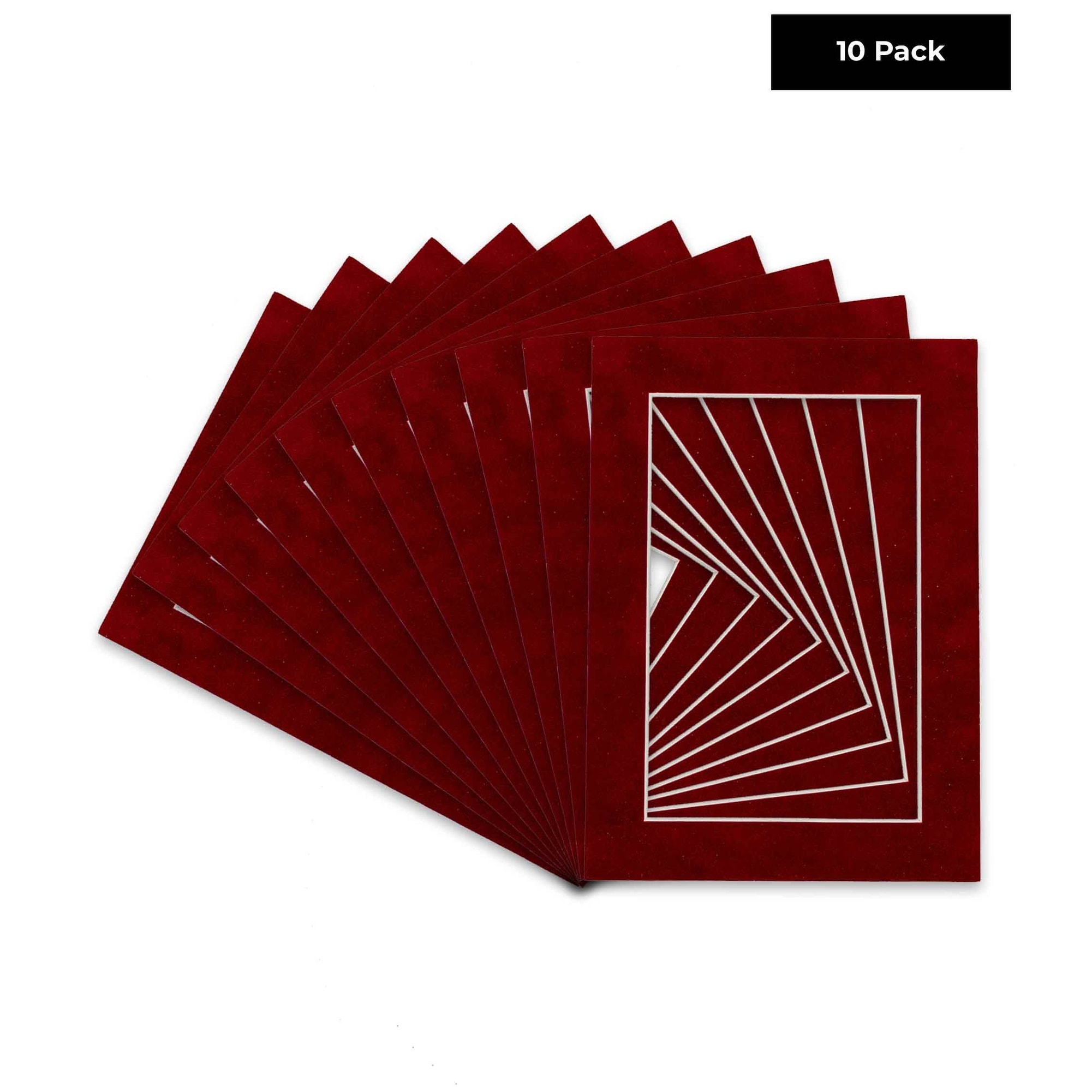 Pack of Ten 8x12 Mats Bevel Cut for 6x10 Photos - Acid Free Bright Red Suede Precut Matboards for Pictures, Photos, Framing