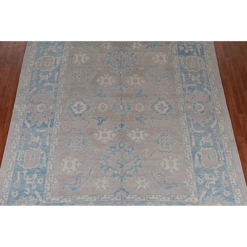 Hand Knotted Oriental 100% Wool Carpet Transitional All-Over Greys & Charcoal Oushak Area Rug - 12' 1'' X 9' 1''