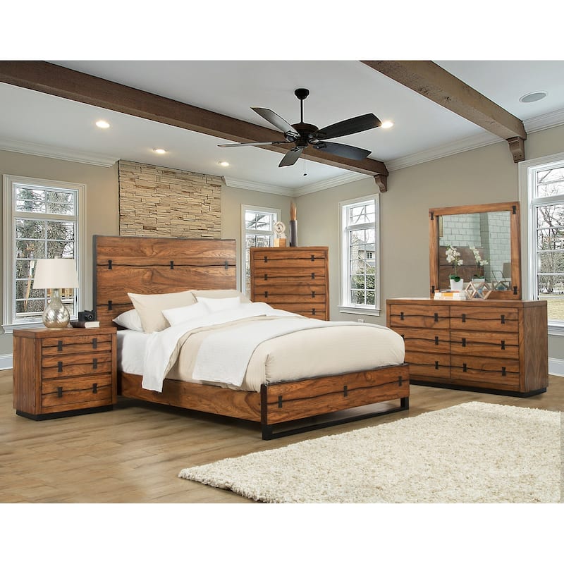 Alpine Furniture Live Edge Panel Bed, Tobacco