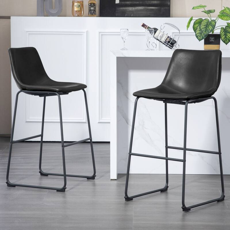 Set of 2 Adan Iron Frame Black Faux Leather Bar Stool
