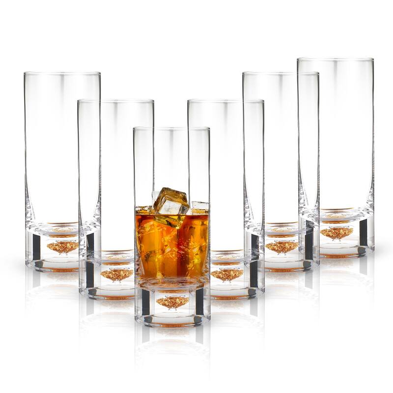 Berkware Lowball Whiskey Glasses with Unique Embedded Gold Flake Design - Set of 6