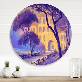 Designart 'Street Landscape On Footpath & Trees In A City' Traditional Metal Circle Wall Art