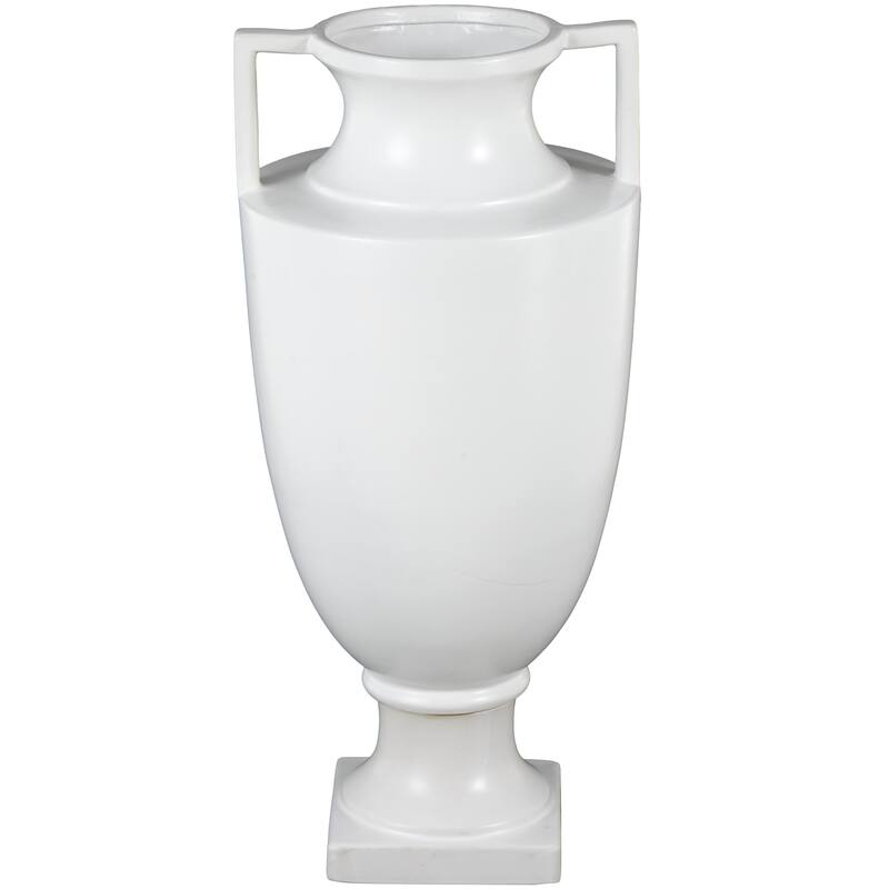 White Ceramic Fluted Urn Shaped Decorative Vase with Handles