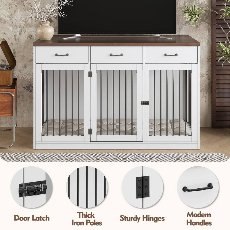 Contemporary Wooden Dog Crate Furniture with Storage Drawers