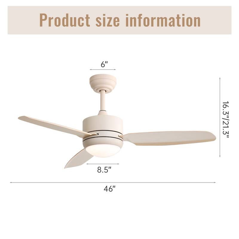 Modern Ceiling Fan Light with 3 Blades and Remote Control, DC Silent Motor for Bedroom and Lounge Area