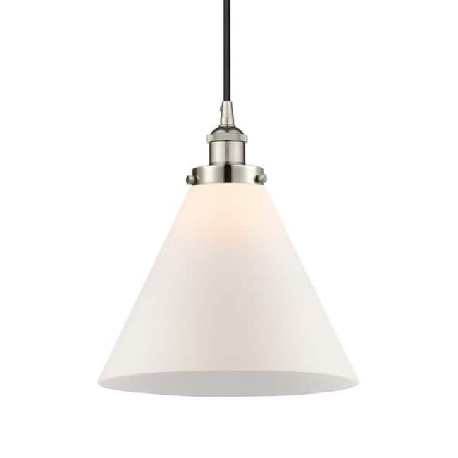 Innovations Lighting 616-1PH-15-12-L Cone Pendant Cone 12" Wide - Polished Nickel / Matte White