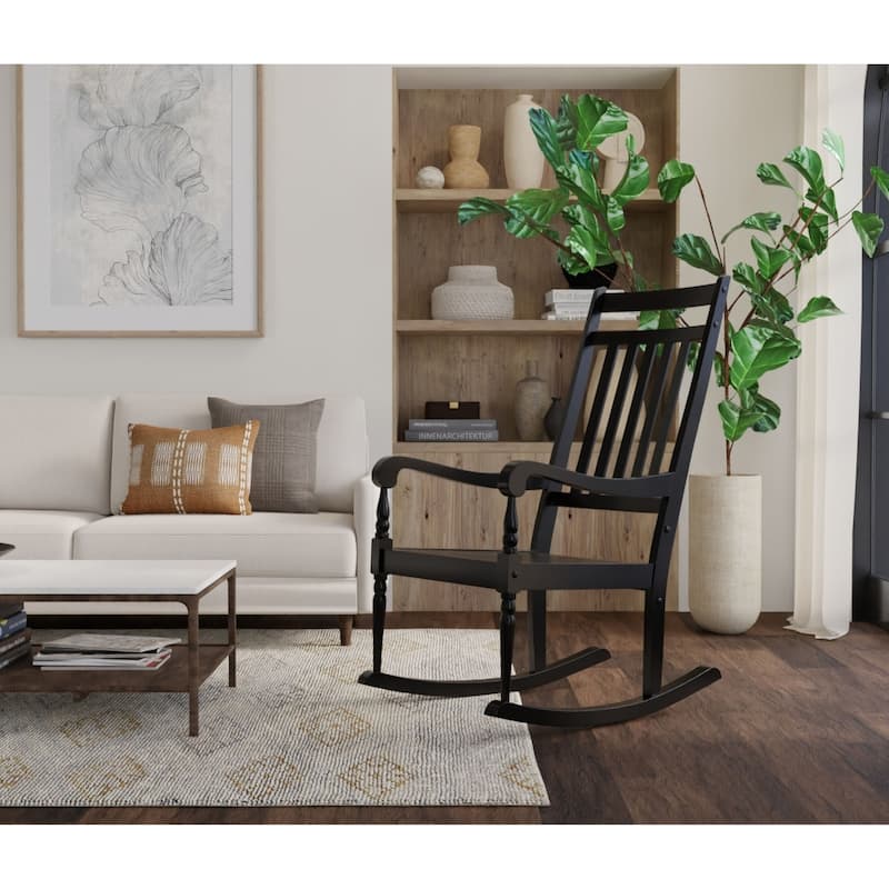 Wooden Slat Outdoor Patio Rocker Chair - 45" - Black
