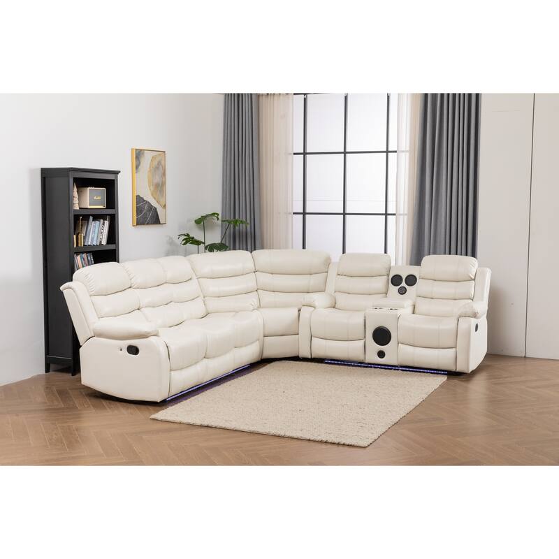 Donivi LED Faux Leather Reclining Sectional With Speakers