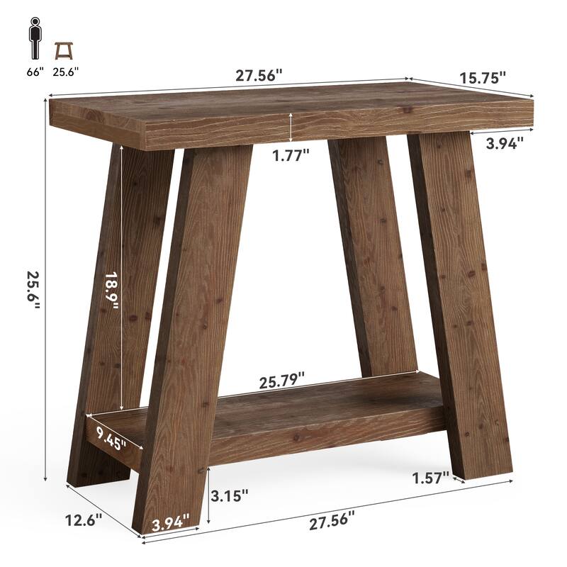 Solid Wood End Table, Small Side Table with 2-Tier Storage Shelf for Living Room, Easy Assembly