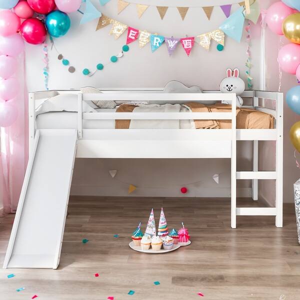 slide 2 of 30, Stylish & Simple Twin Size Loft Bed with Slide, Sturdy Construction & Safety Guaranteed, Multifunctional Design, White White
