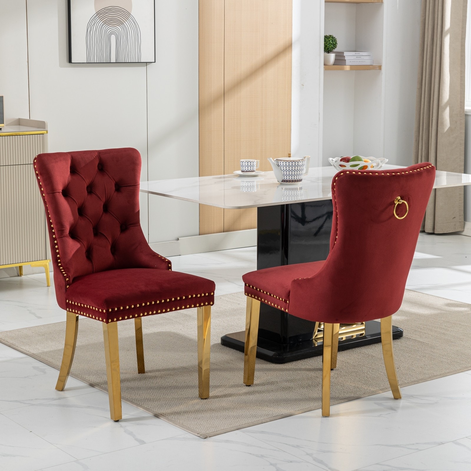 Roomfitters Modern Velvet Dining Chairs Set of 2, Tufted Upholstered Accent Chairs and Gold Stainless Steel Legs