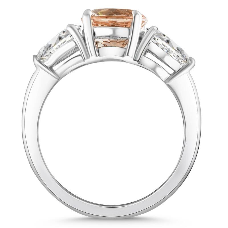 2.75Ct Morganite & Pear Shape 3-Stone Diamond Engagement Ring Gold Lab Grown
