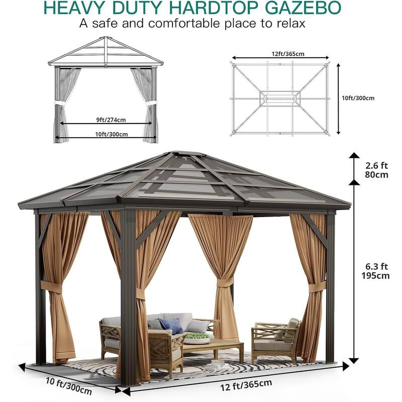 Outdoor Polycarbonate Hardtop Gazebo, Aluminium Frame