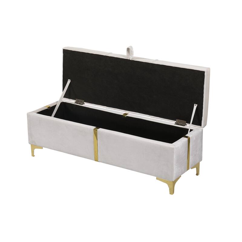 Elegant Upholstered Storage Ottoman Bench, Velvet Storage Bench with Metal Legs, End of Bed Bench for Bedroom Living Room