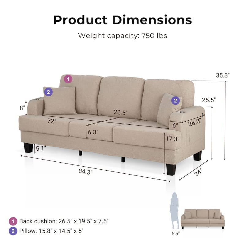 Furniture of America Xenia Modern Boucle Sofa with Cup Holders and USB Ports