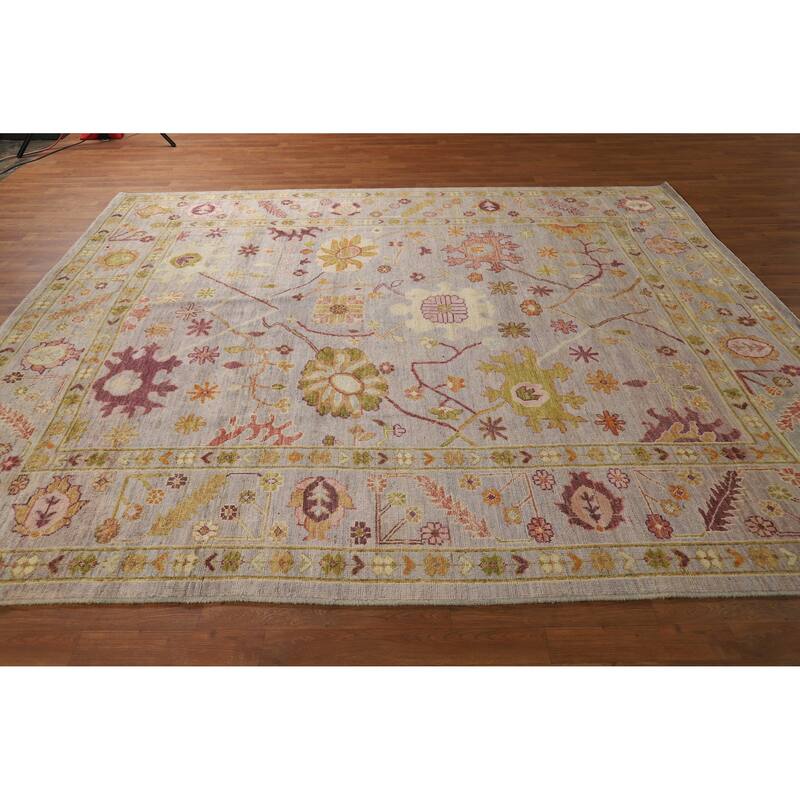 Hand Knotted Oriental 100% Wool Carpet Transitional All-Over Purples Oushak Area Rug - 9' 6'' X 8' 3''