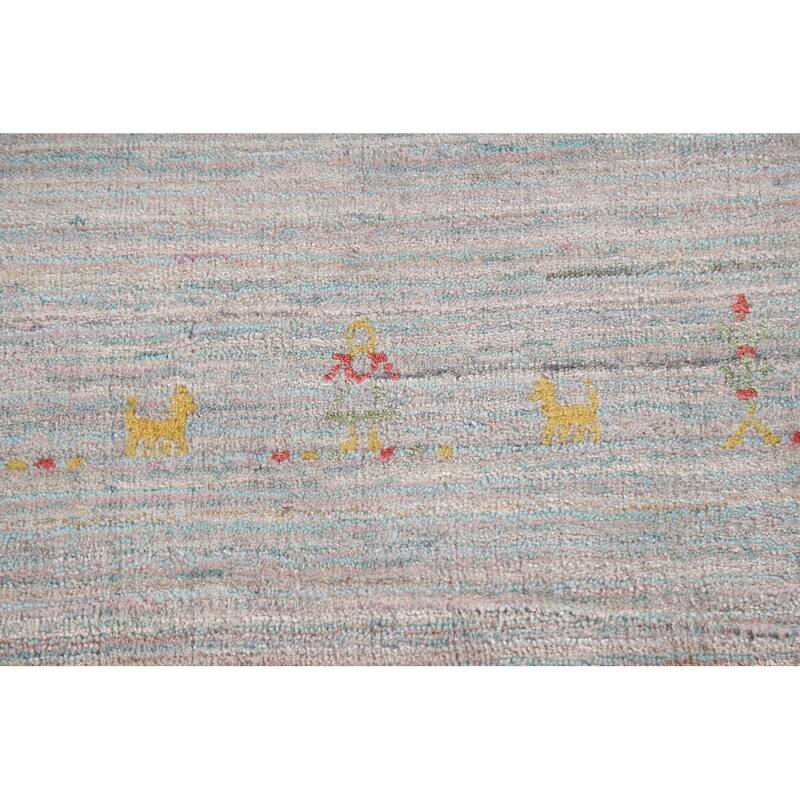 Beige Tribal Gabbeh Area Rug Hand-Knotted Wool Carpet - 8'9"x 11'8"