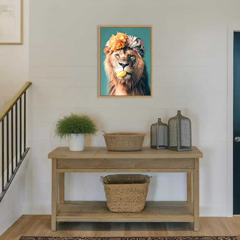 King of the Bathroom Lion by Niky Rahner Framed Canvas Wall Art