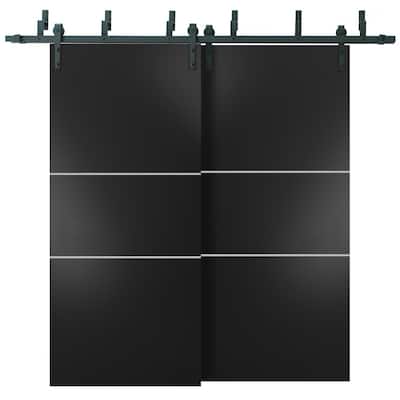 Barn Bypass Doors 72 x 80 Planum 0110 Matte Black with Sturdy 6.6ft