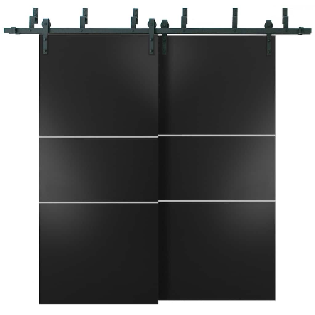Barn Bypass Doors 72 x 80 Planum 0110 Matte Black with Sturdy 6.6ft