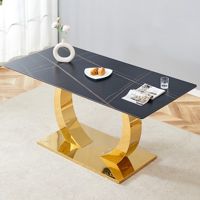 Sintered Stone Dining Table,Rock Slab Desktop,Burnt Stone With Marble Texture Sticker, Stainless Steel Metal Table Legs