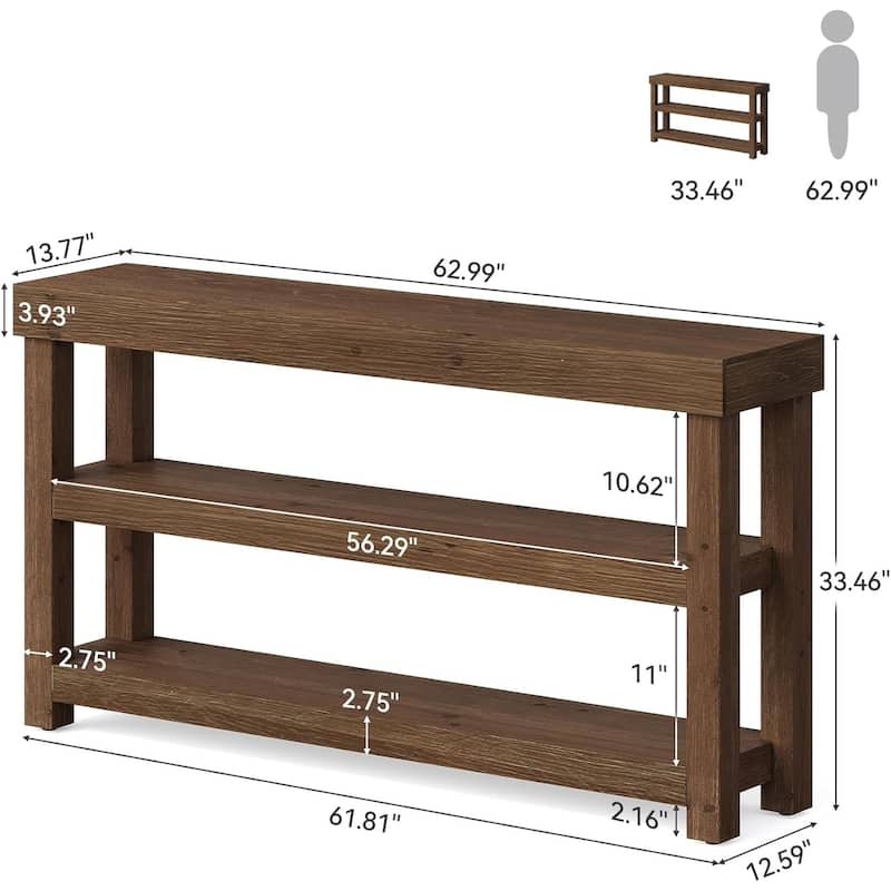 63" Solid Wood Entry Console Table, Narrow Long Sofa Table Behind The Couch - 62.99" L x 13.77" W x 33.46" H