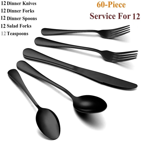 Dishwasher Safe Tableware Eating Utensils Include Knives/Forks/Spoons Stainless Steel Flatware Cutlery Set Service for 4 Mirror Polished Wildone 20-Piece Black Silverware Set
