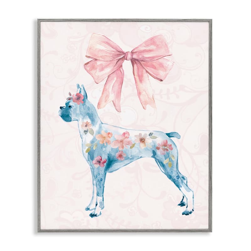 Stupell Trendy Floral Dog Framed Giclee Art Design By Carol Robinson - 24 x 30 - Grey
