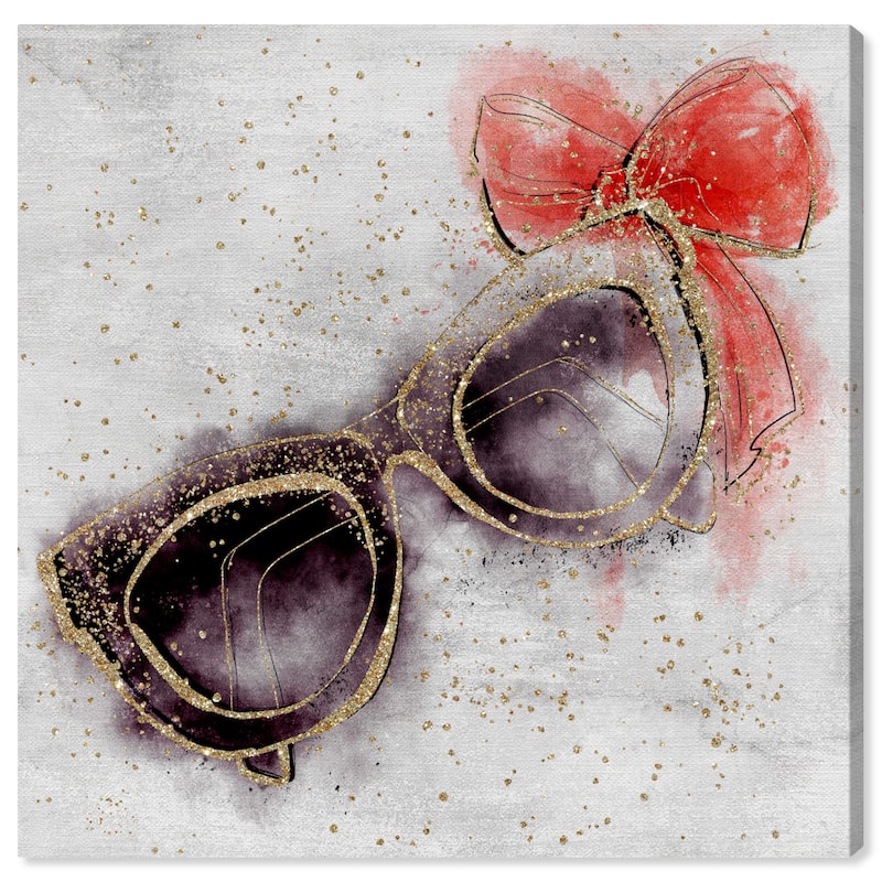 Wynwood Studio Canvas Fashion and Glam Gold Sparkle Ribbon Sunglasses Gold and Metallic Gold Glam Wall Art Canvas Print