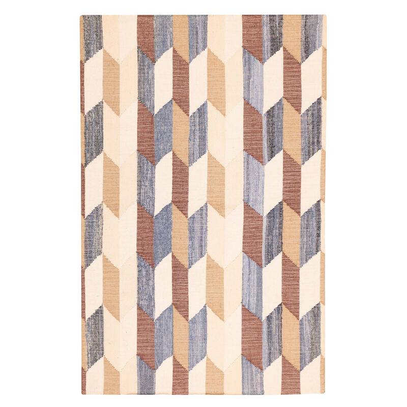 ECARPETGALLERY Flat-Weave Palas Denizli Ivory Kilim - 5'2 x 8'0