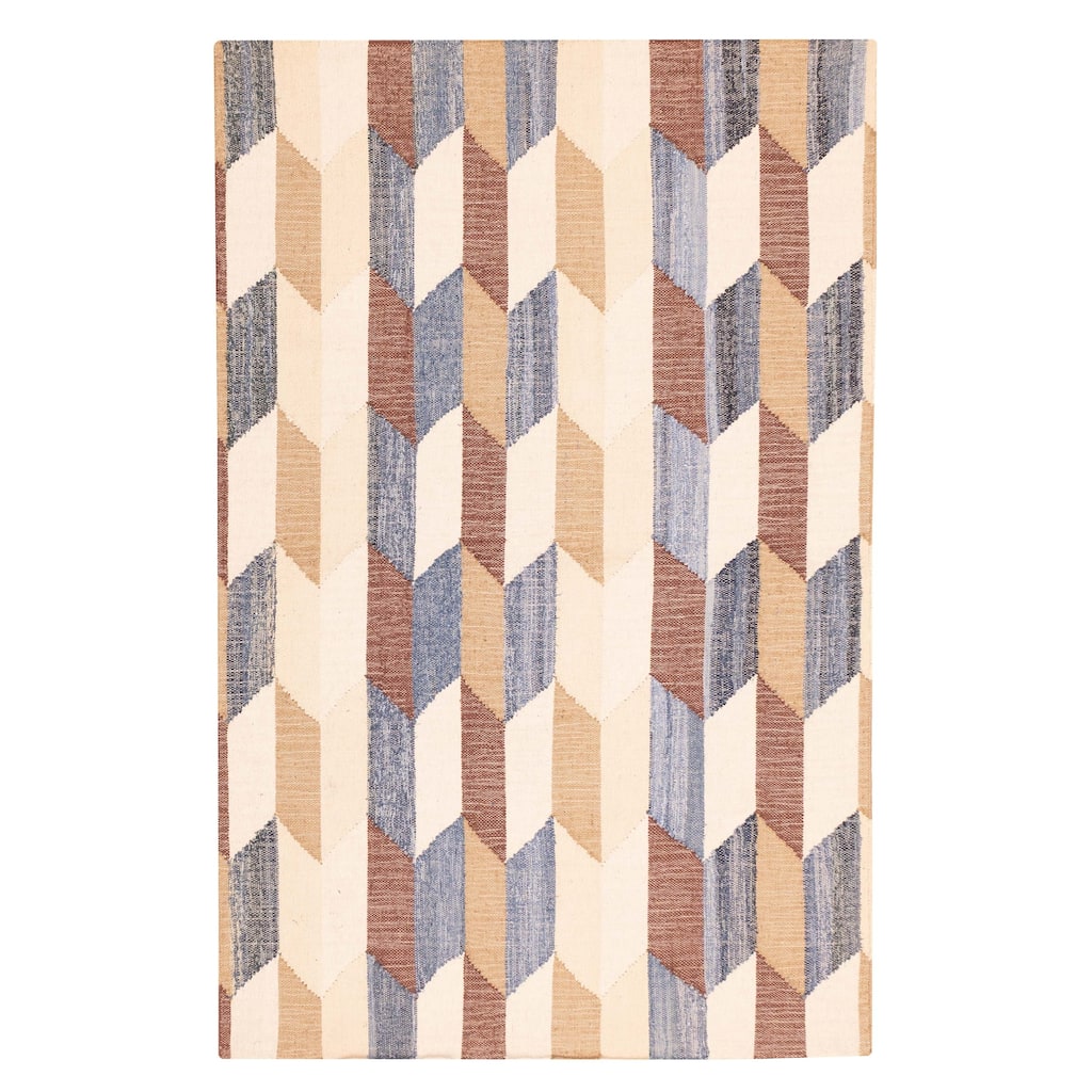 ECARPETGALLERY Flat-Weave Palas Denizli Ivory Kilim - 5'2 x 8'0