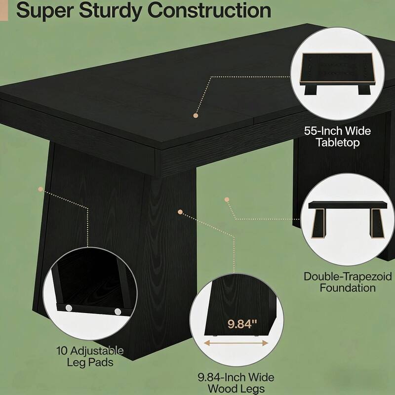 55" Mid-Century Modern Executive Desk with Trapezoid Base for Home Office