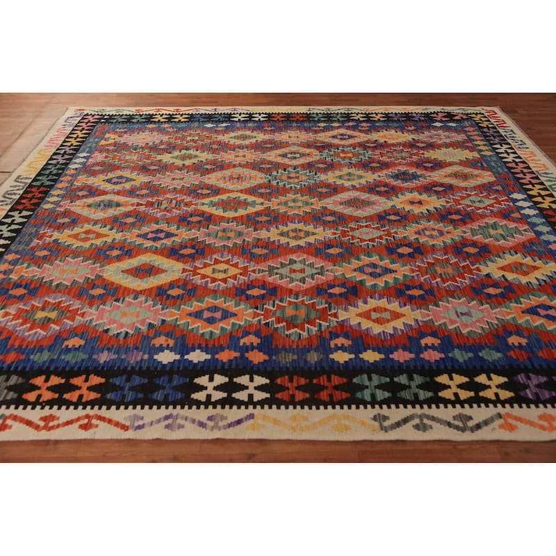 All-Over Kilim Oriental Area Rug Hand-Woven Wool Carpet - 8'5"x 9'9"