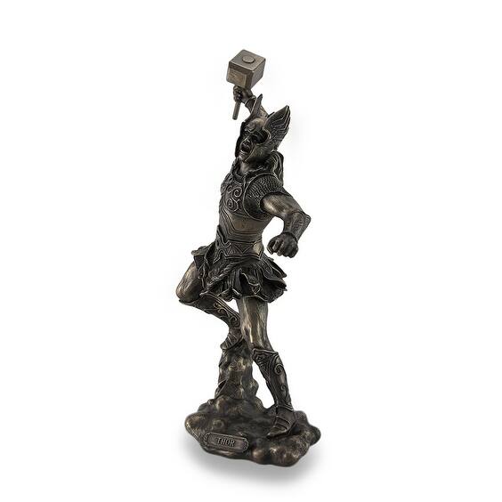 Thor, Norse God Of Thunder, Wielding Hammer Sculptured Bronzed Statue - 12 X 6 X 5 inches