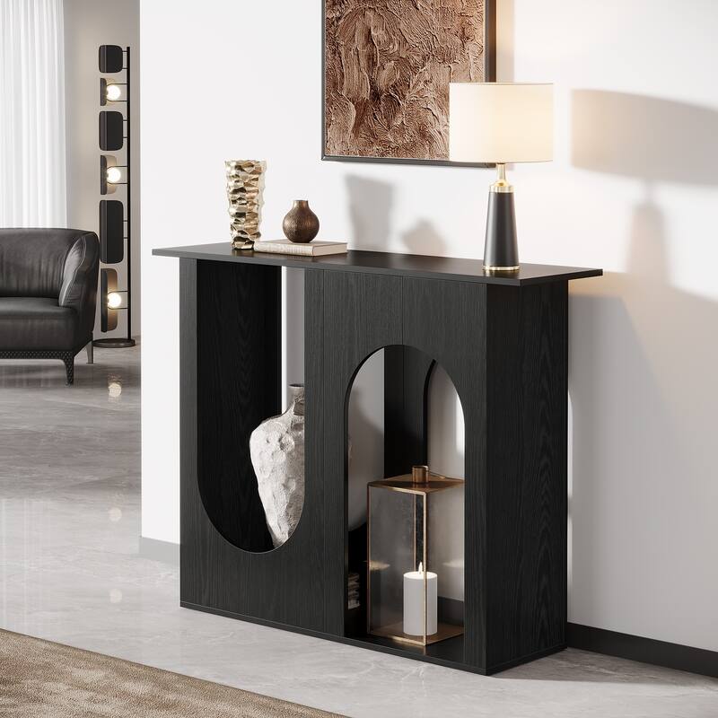 39'' Modern Black Wooden Console Table with Arch-Base for Entryway