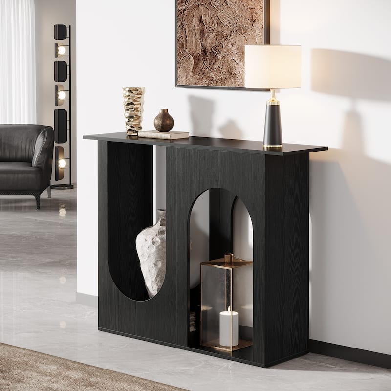 39.4'' Black Console Table, Modern Narrow Sofa Table