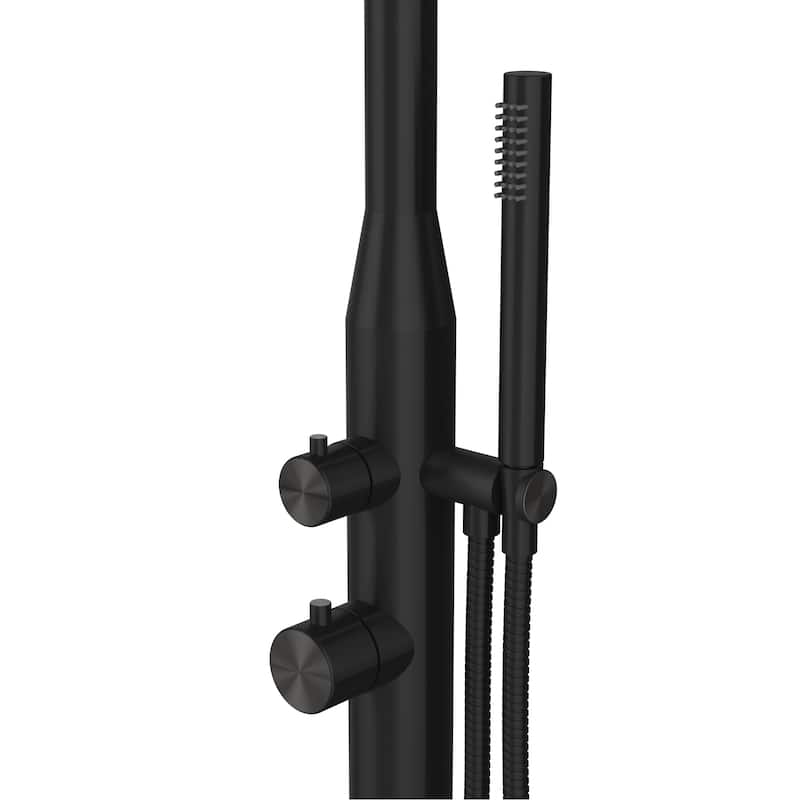 Pipeline 10-in Outdoor Shower System with Hot and Cold Connections Handshower and Foot Spout Matte Black