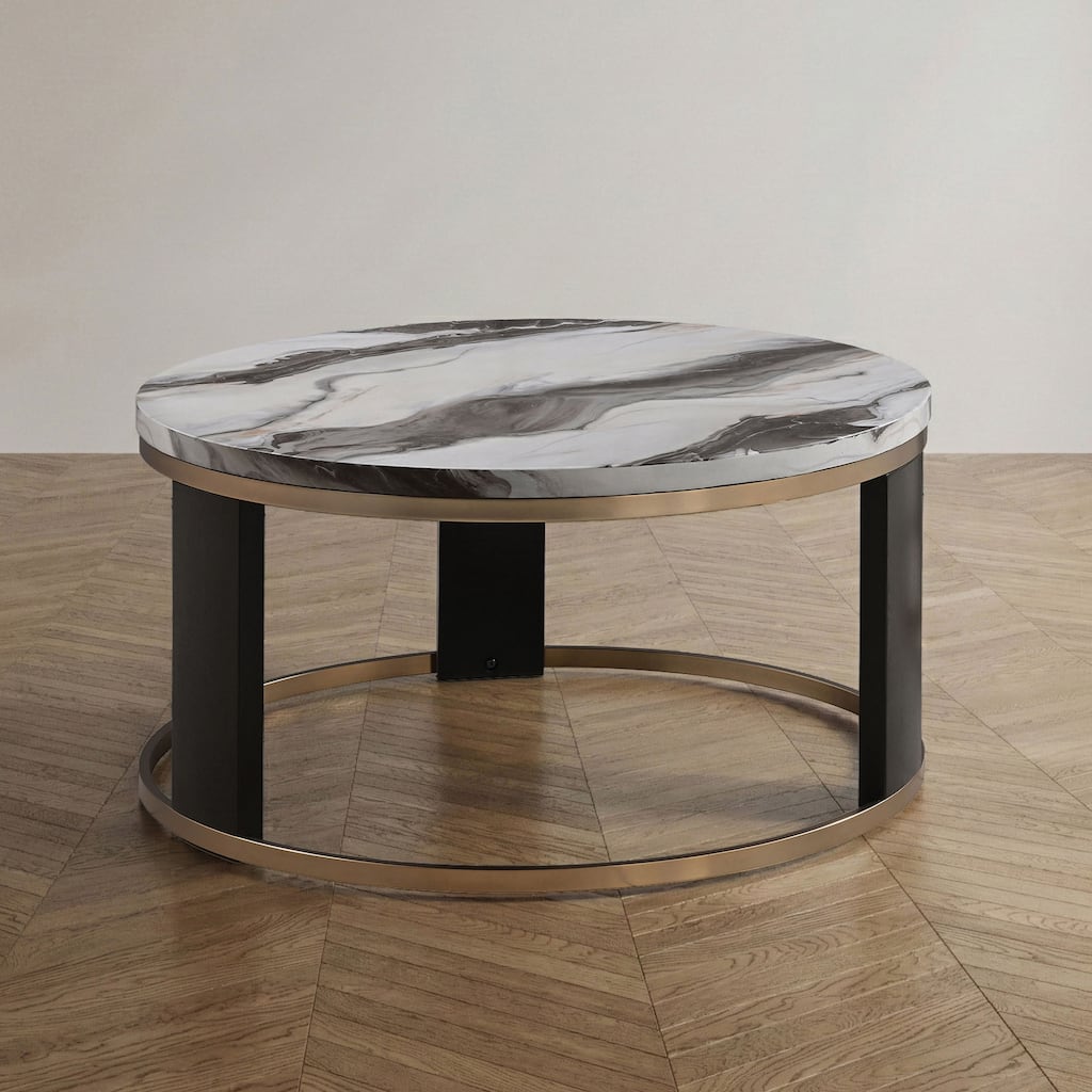 Furniture of America Morai Modern Black and White Wooden Round Coffee Table